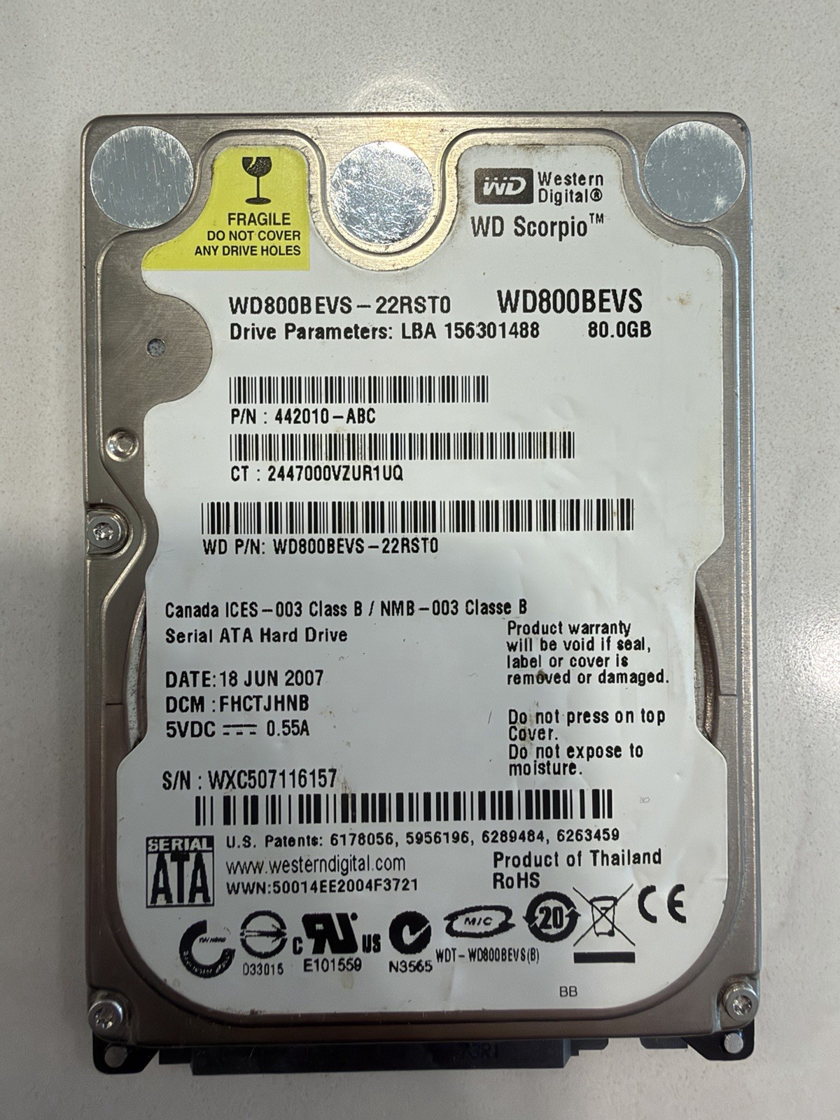 Western Digital Scorpio 80GB 2.5" SATA Hard Drive - WD800BEVS-22RST0