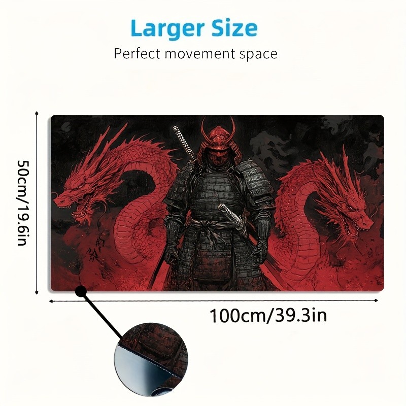 1pc Large-sized Esports Gaming Mouse Pad, Red and Black Samurai Twin Dragons P