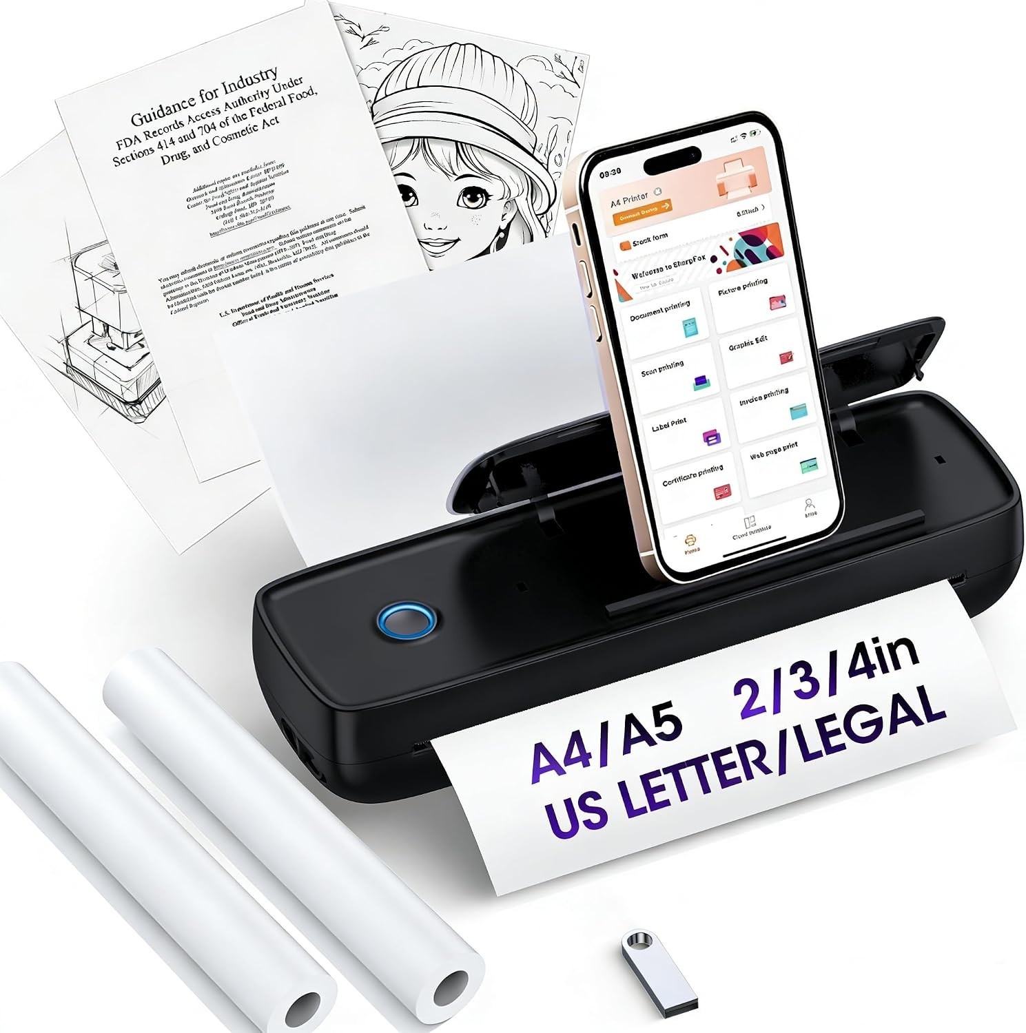 Alinayee Portable Thermal Printer, Wireless & Bluetooth Mini Inkless Printer