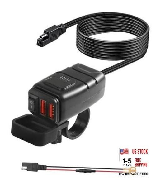 Motorcycle Phone Charger with Voltmeter & ON/OFF Switch - SAE to USB Adapter