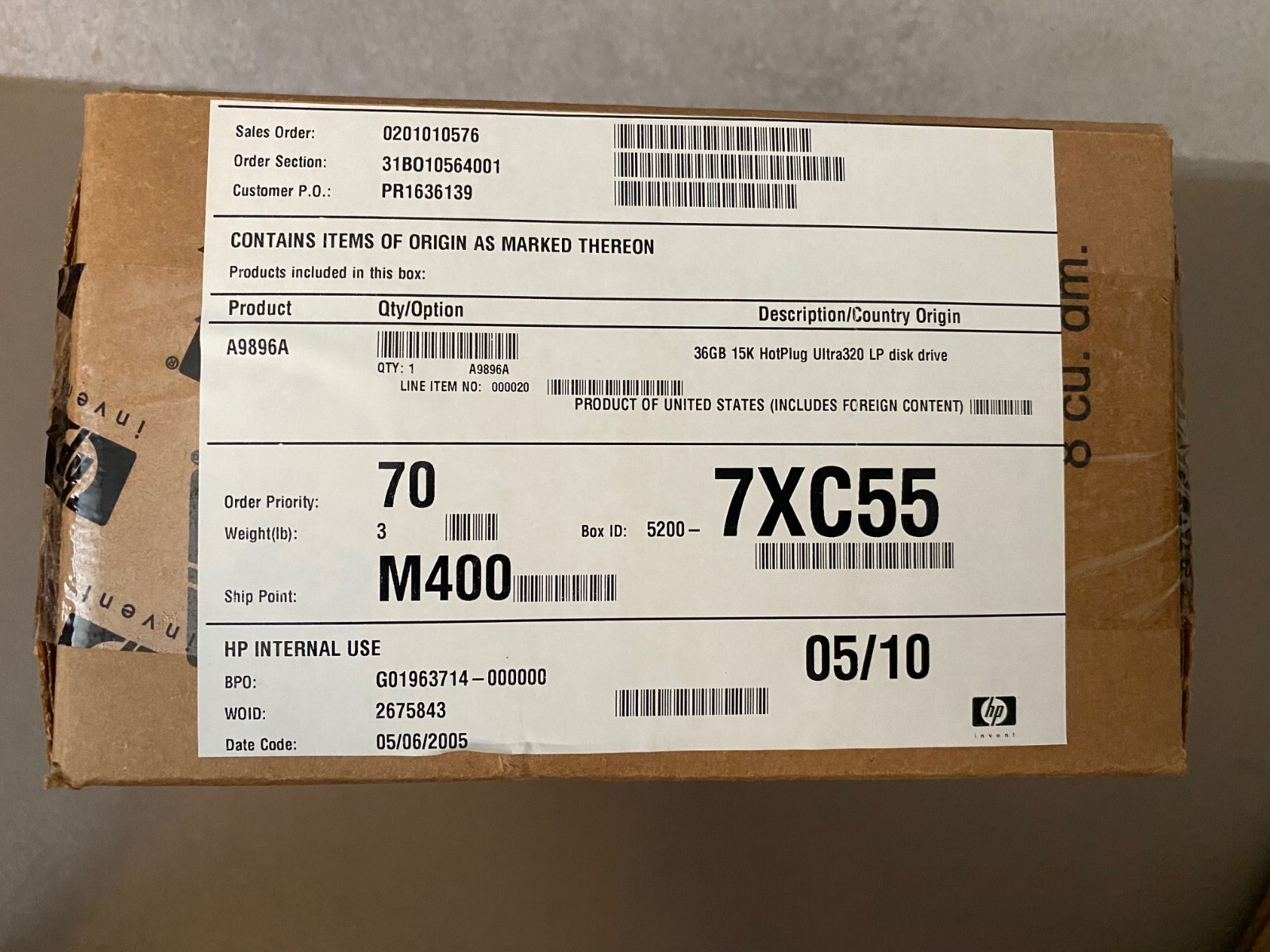 Brand NEW HP A9896A 36GB 15K U320 HOTPLUG ULTRA320 LP HDD HARD DISK DRIVE