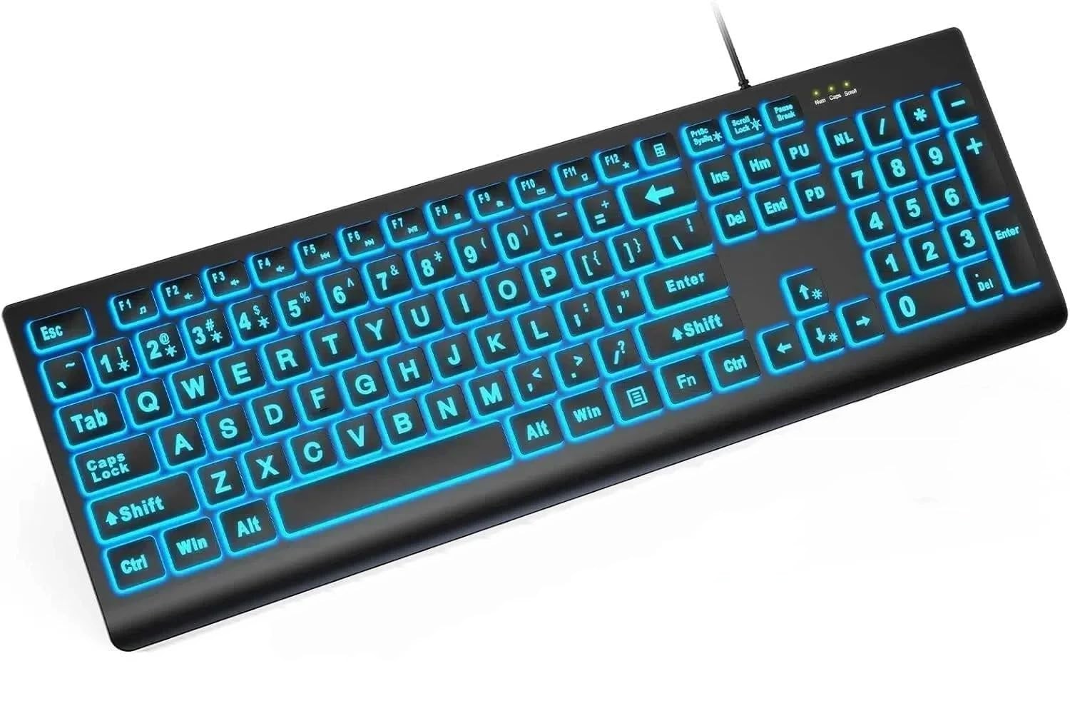 K11PRO Large Print Backlit Keyboard 3X Font Wired USB 7Color LED Windows PC
