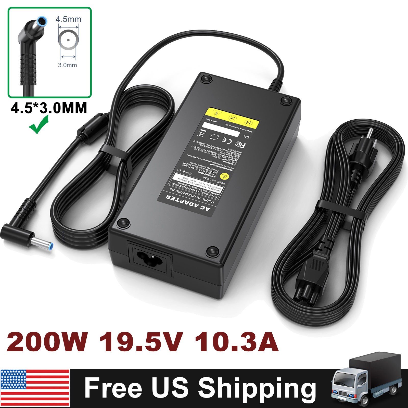 200W 19.5V 10.3A Laptop Charger for HP Omen 15 17 TPN-DA10 ADP-200HB B 4.5X3.0mm