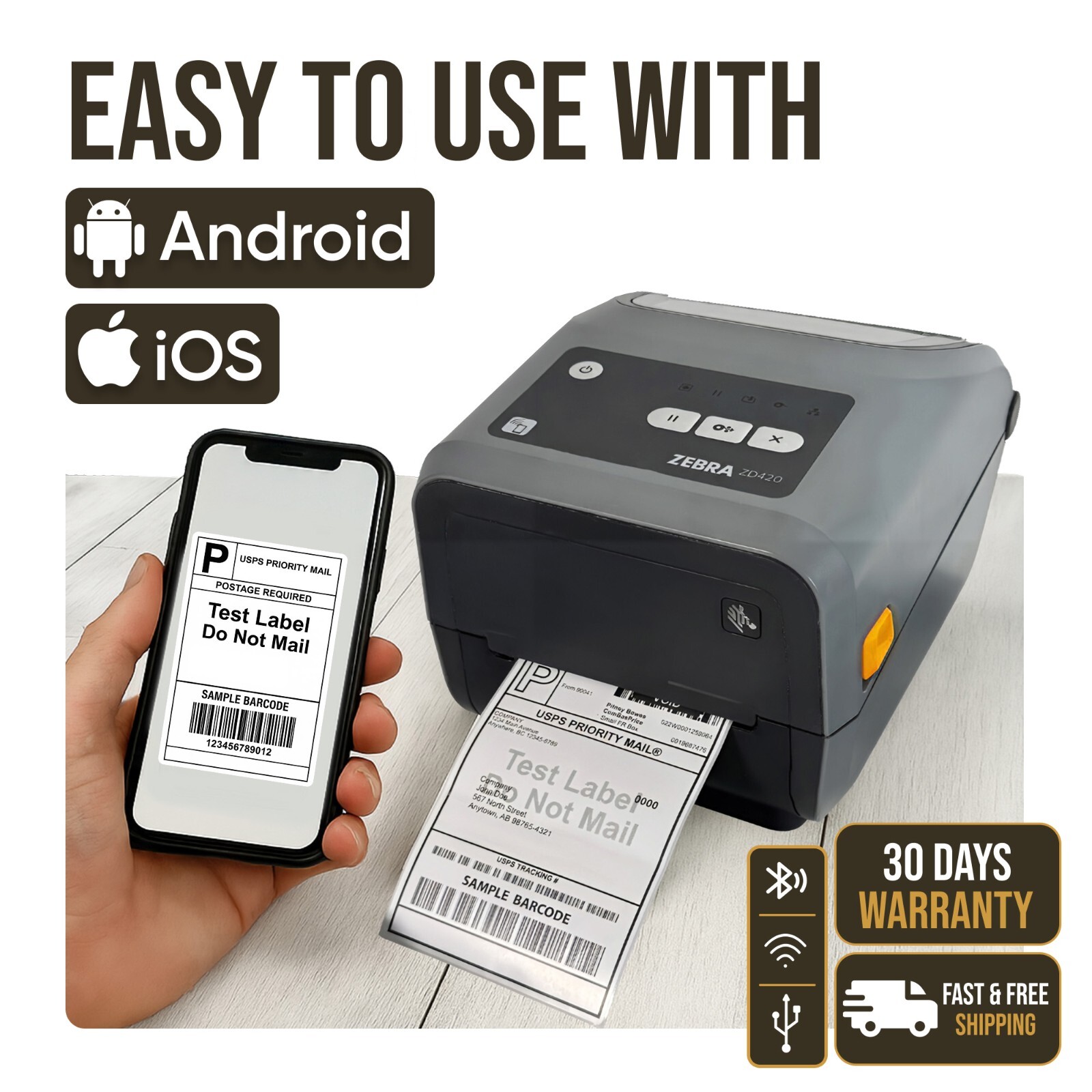 Zebra ZD420 Mobile Label 4x6 inch Printer 300 dpi Easy to Use with iOS Android
