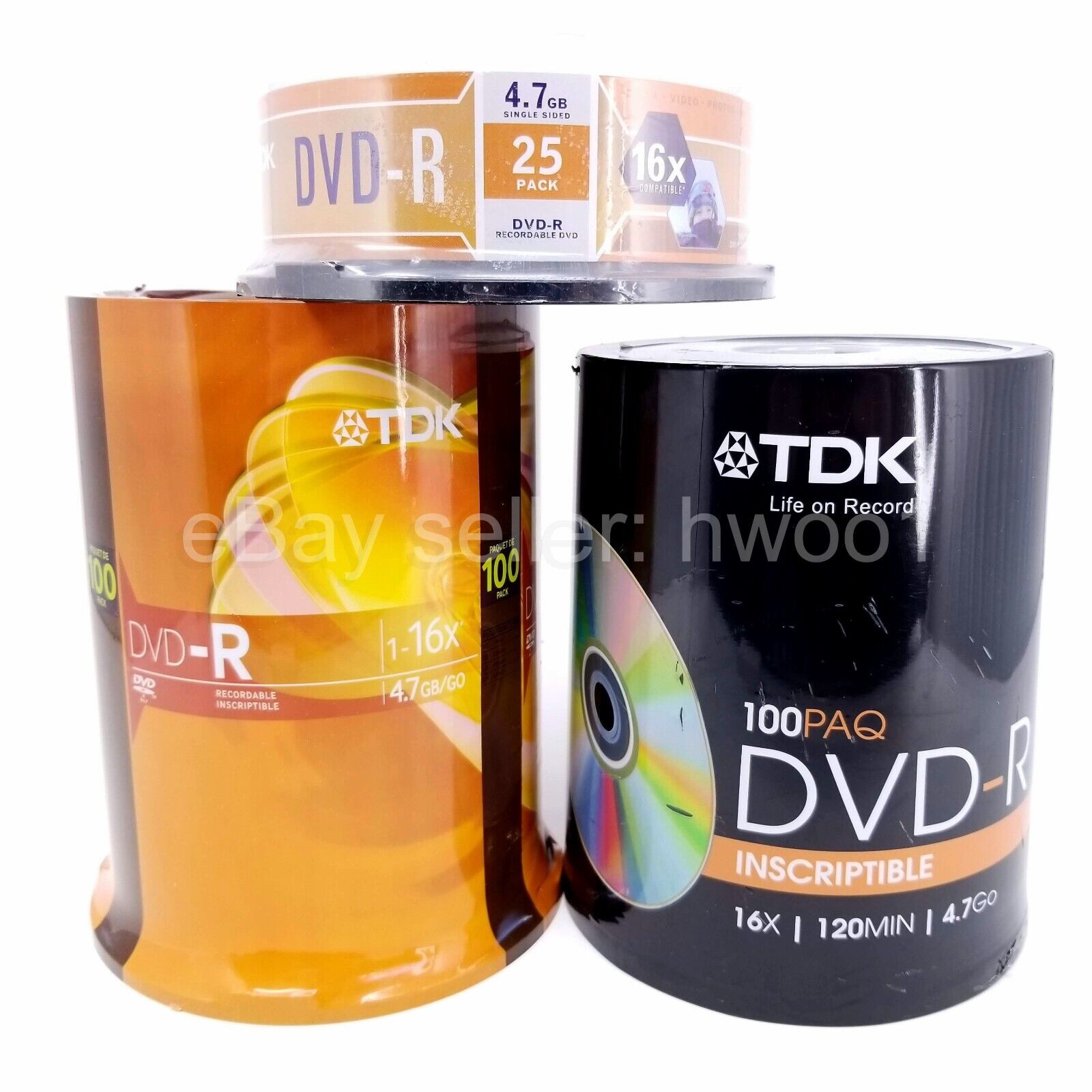 Lot of New TDK 16x 4.7GB DVD-R Recordable Discs: Two 100pks + Bonus 25pk, SEALED