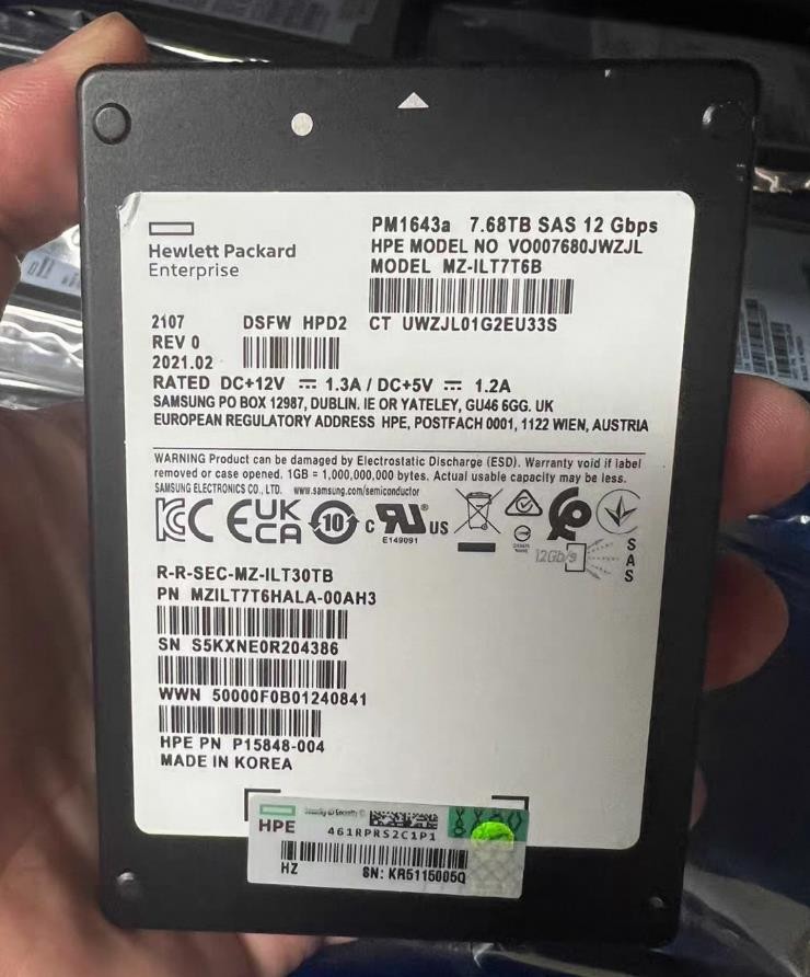 Samsung HPE PM1643a 7.68TB SSD 2.5" SAS 12Gb/s MZ-ILT7T6B MZILT7T6HALA-00AH3