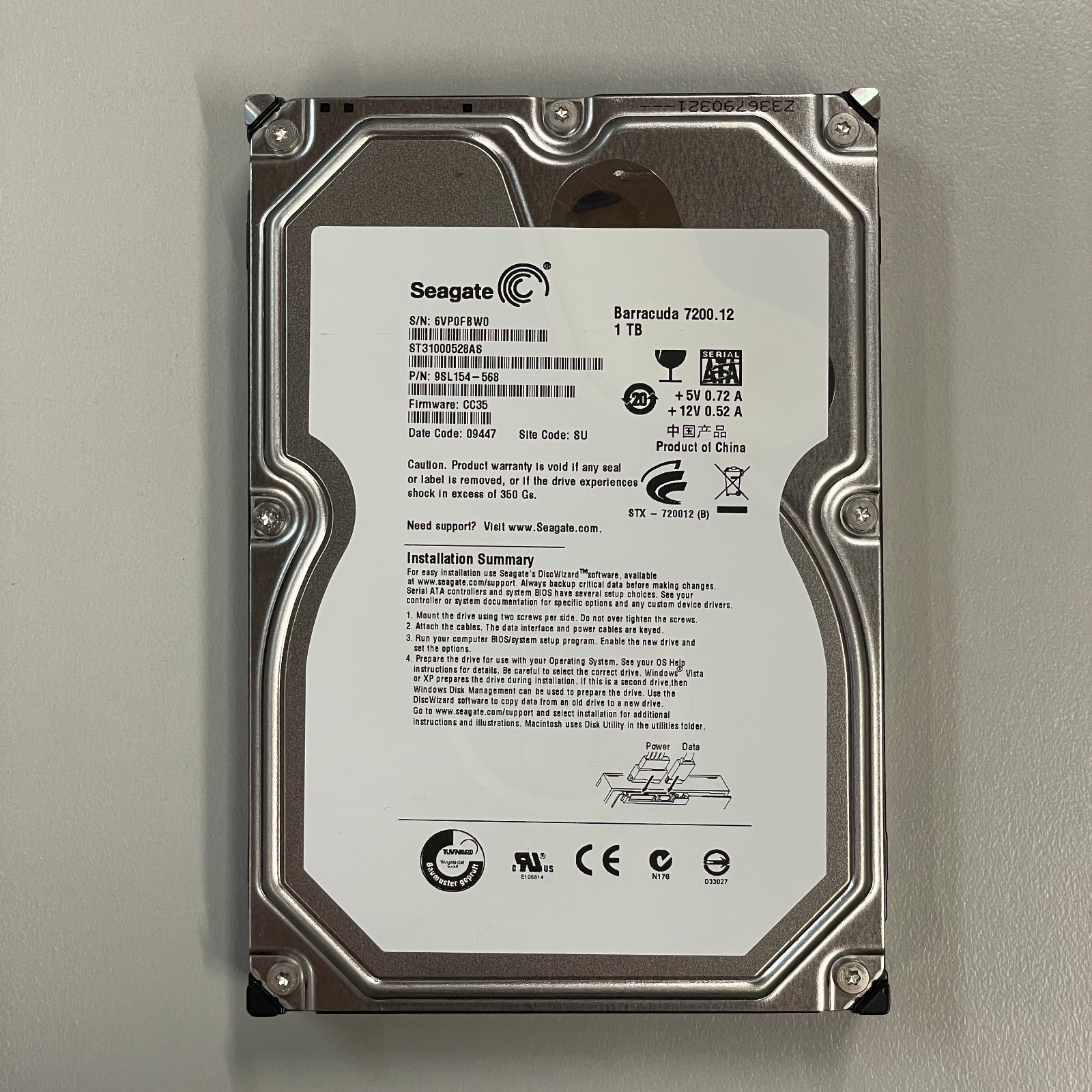 Seagate Barracuda 7200.12 1TB 3.5" SATA II HDD 3Gbps 7200RPM 32MB ST31000528AS
