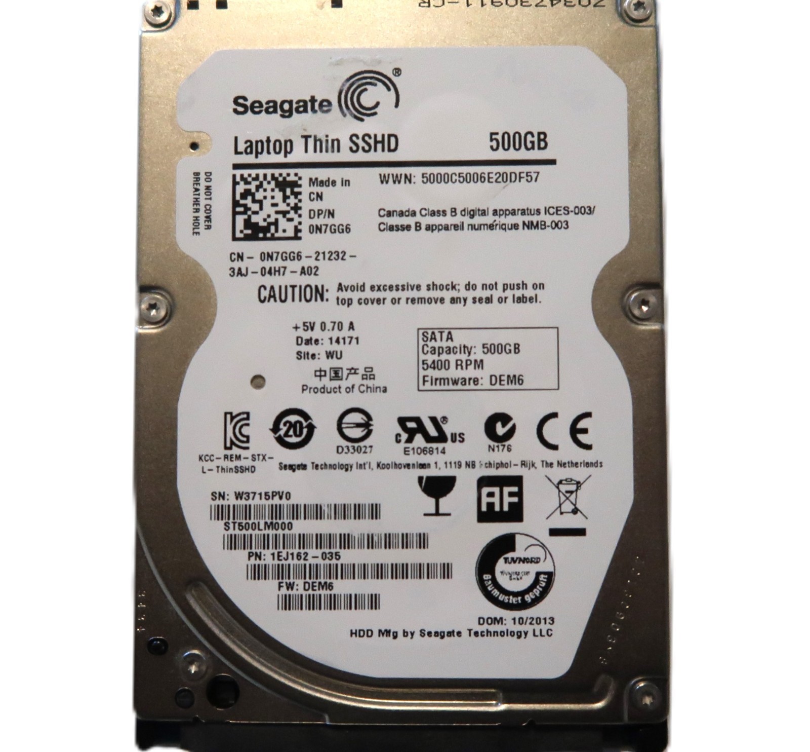 Seagate ST500LM000 1EJ162-035 DEM6 (W371) WU China 500gb 2.5" Sata HDD 10/2013