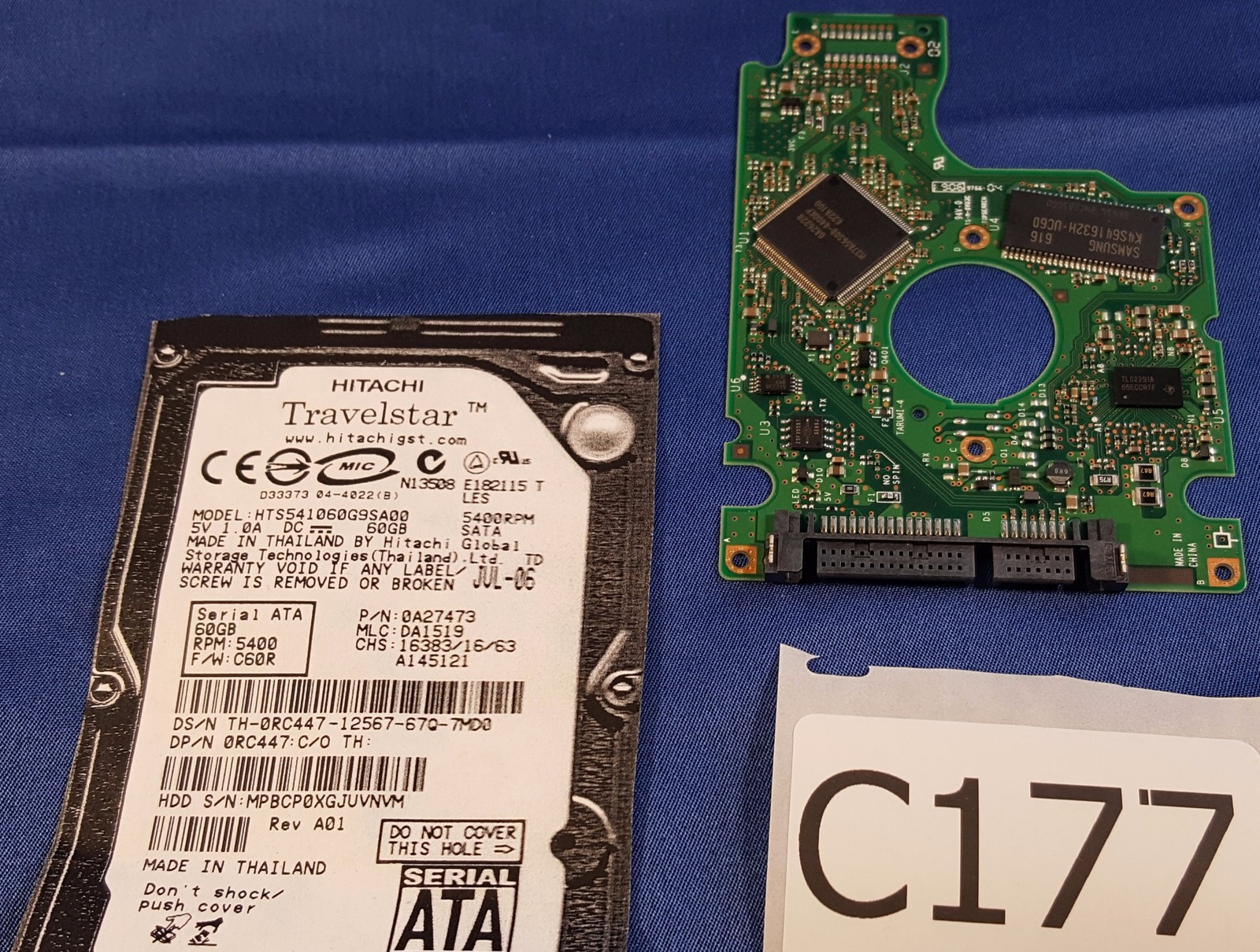 Hitachi Travelstar HTS541060G9SA00 60GB 2.5" SATA Hard Drive PCB Board