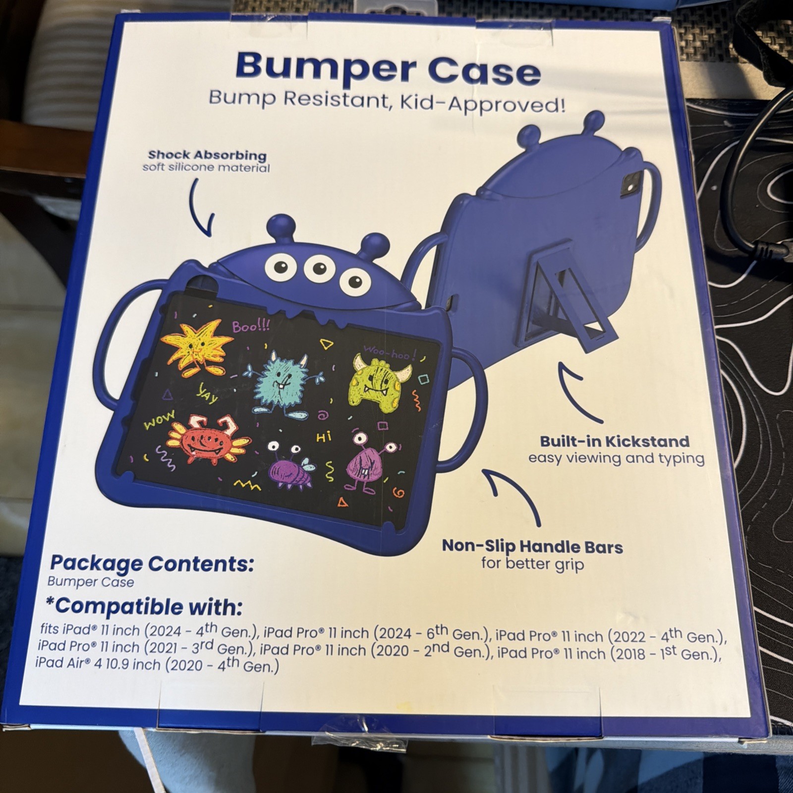 VIVITAR - Kids Bumper Case Cat Design - For iPad/Pro/Air 11 inch Blue