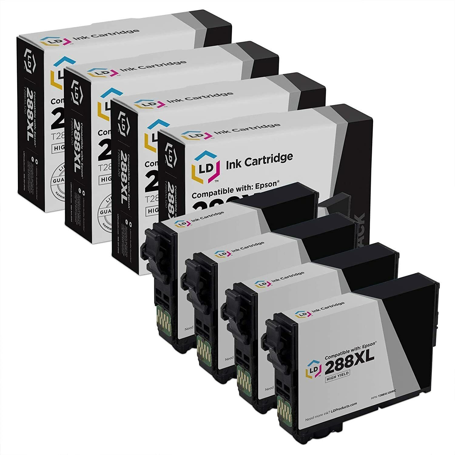 LD 4PK HY Black Printer Ink Cartridge for Epson T288XL120 288XL 288 XP-446 T288