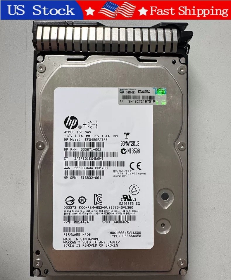 Used HPE 652615-B21 653951-001 533871-002 450GB 3.5" LFF SAS 15K G8 G9 HDD