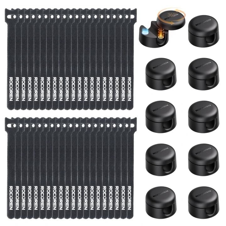 50‑Pack Rotatable Cable Clips & Cord Straps Cable Management Kit | 10 Magnetic C