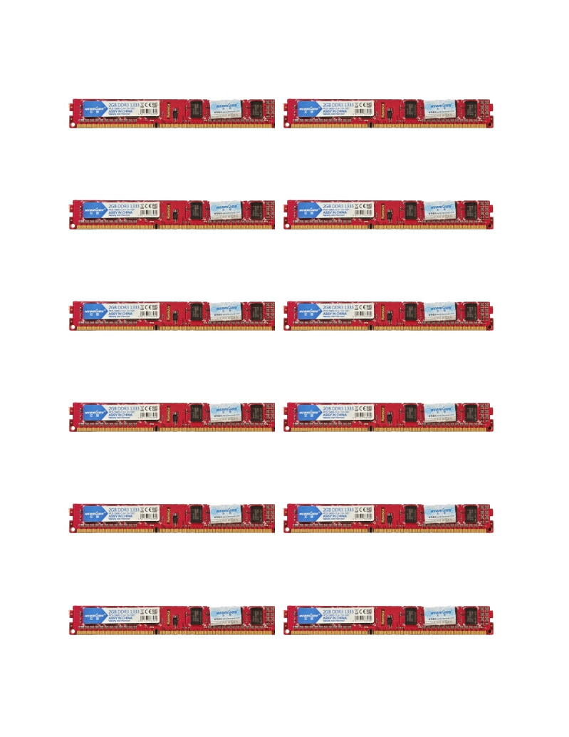 24GB - Bulk Lot (12x 2GB) DDR3 1333MHz PC3-10600U RAM | RED PCB | NEW | WARRANTY