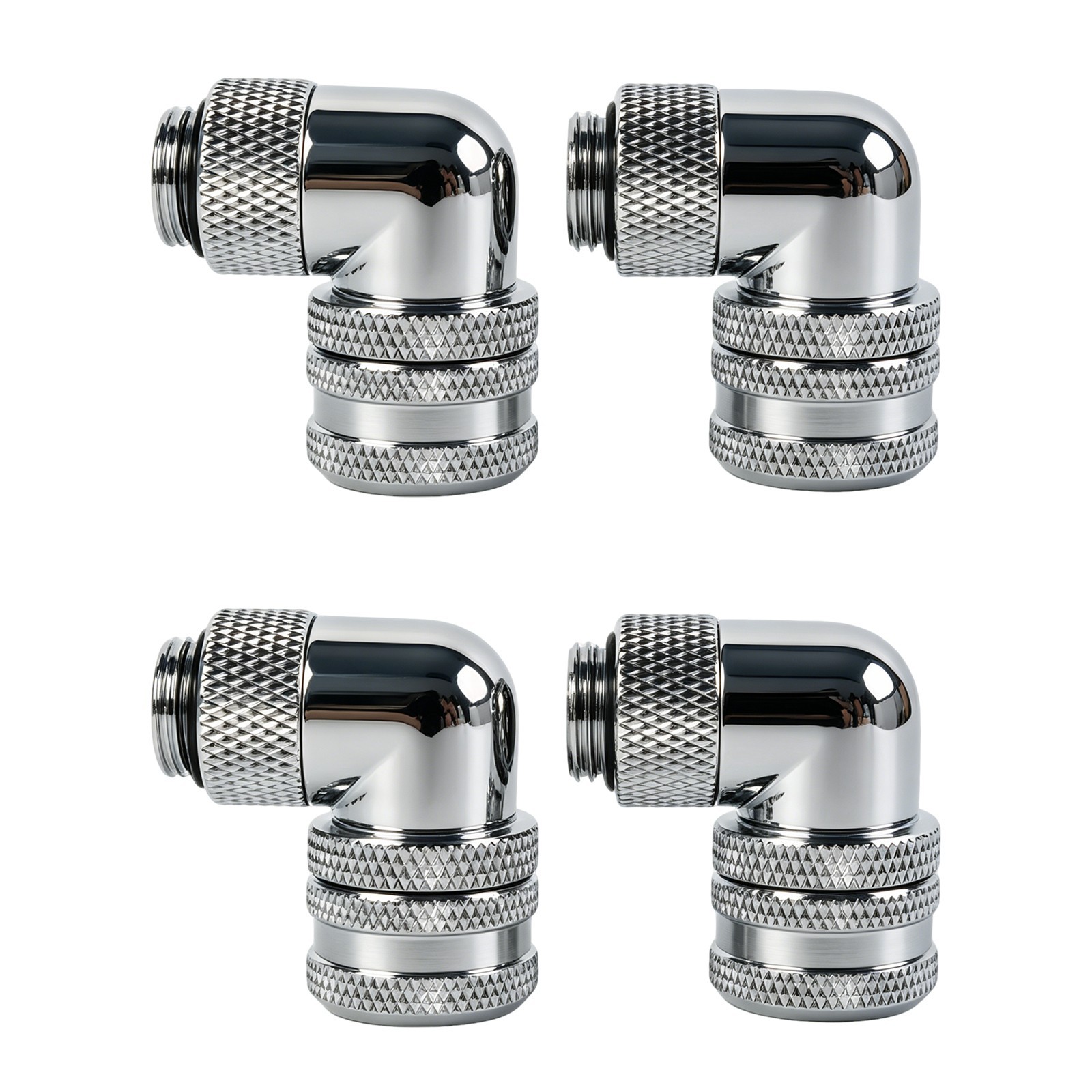 4-Pack G1/4 Male Rotary 90° Elbow 14mm Hard Tube Quick Twist Fitting Silver