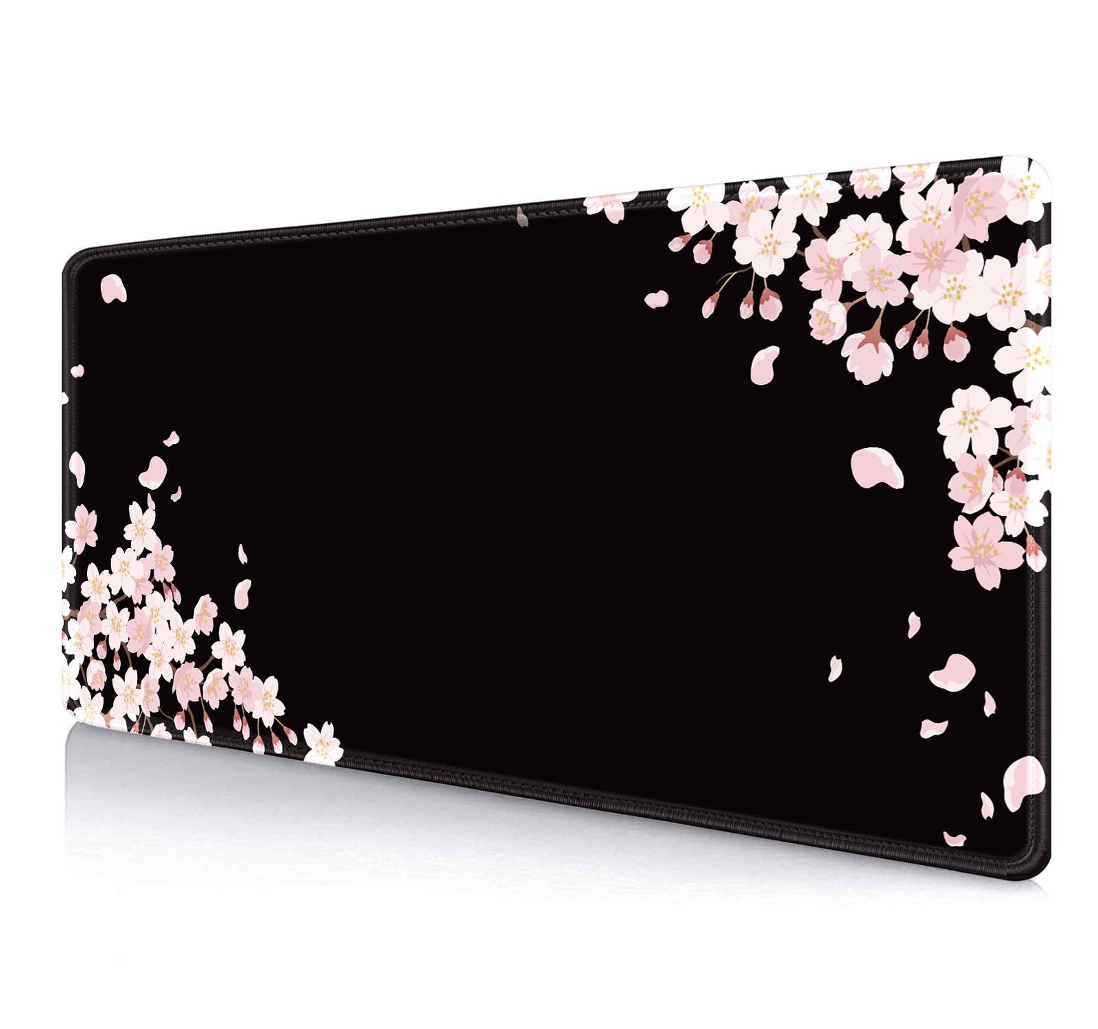 Ethereal Sakura Nightfall Black Floral Art Large Mouse Pad 35.4x15.7 Inch