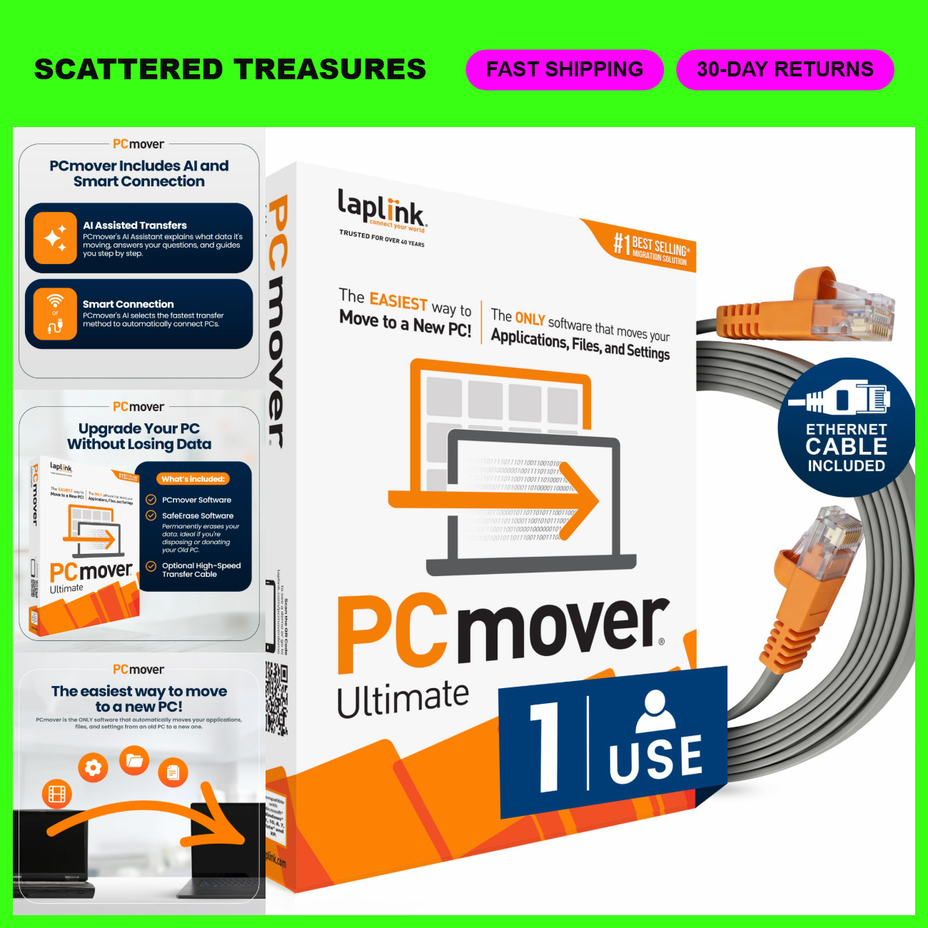 Data Transfer Software for PC Migration - Move Apps, Files & Settings - Ethernet