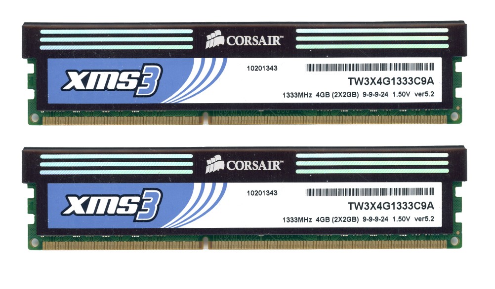 Corsair 4GB 2X2GB DDR3 PC3-10666U 1333MHz TW3X4G1333C9 Non-ECC
