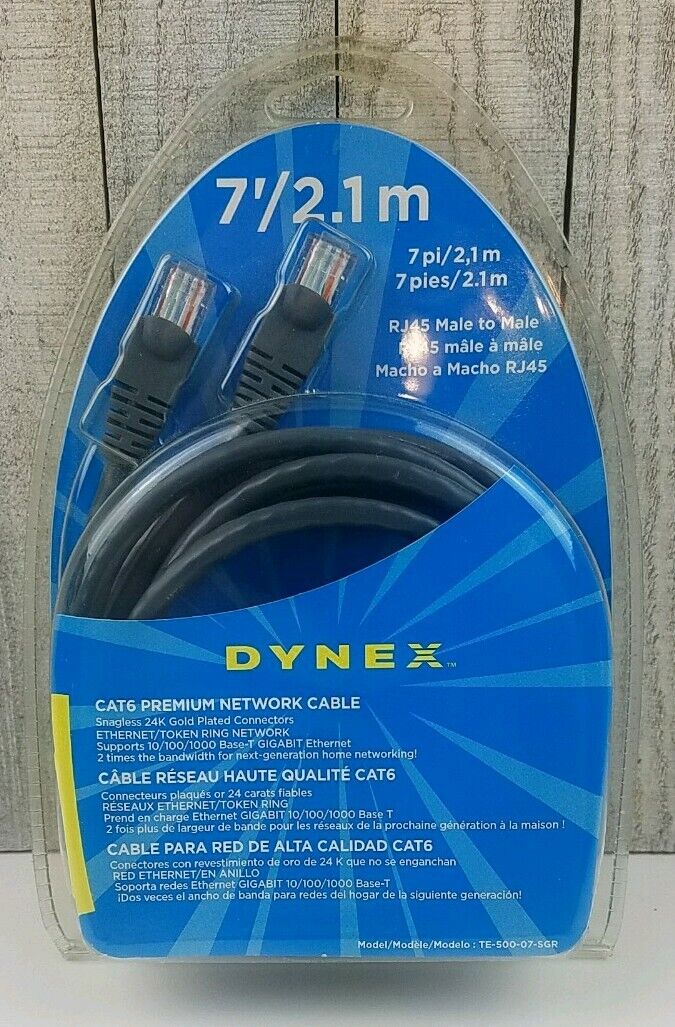 Dynex CAT6 Premium Network Cable RJ45 Male to Male 7' / 2.1m Snagless 
