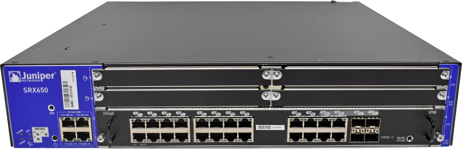 Juniper SRX650 32-Port GE Gateway Firewall + Modules SRE 6 + Modules SRX-GP-24GE