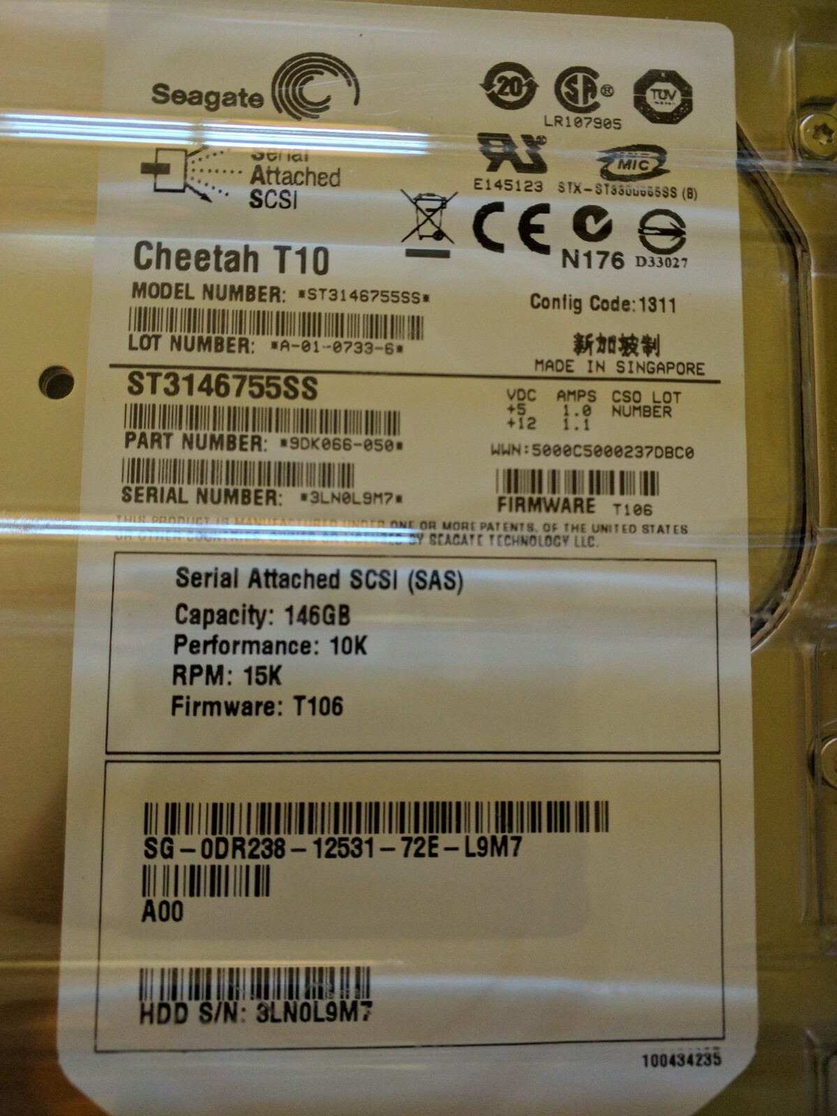 Seagate CHEETAH T10  ST3146755SS 146GB RMP1000 SAS 3.5"  Hard Drive