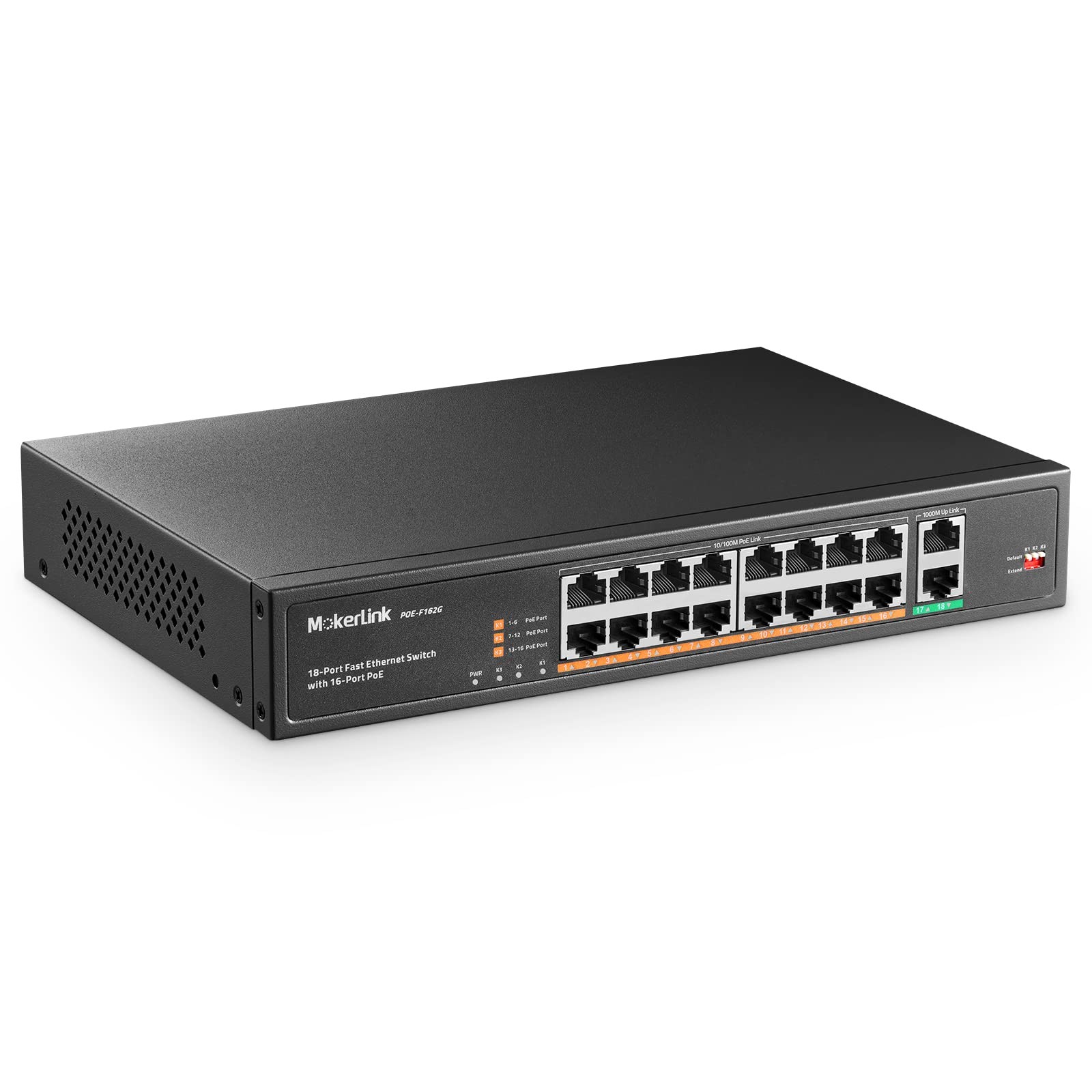 16 Port PoE Switch with 2 Gigabit Uplink Ethernet Port, 250W High Power, Supp...