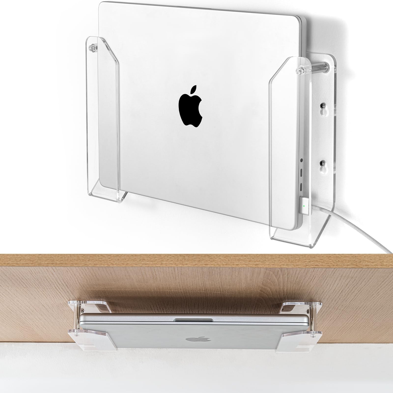 Laptop Wall Mount Holder, Space-Saving Under Desk Laptop Mount with Cable Slo...