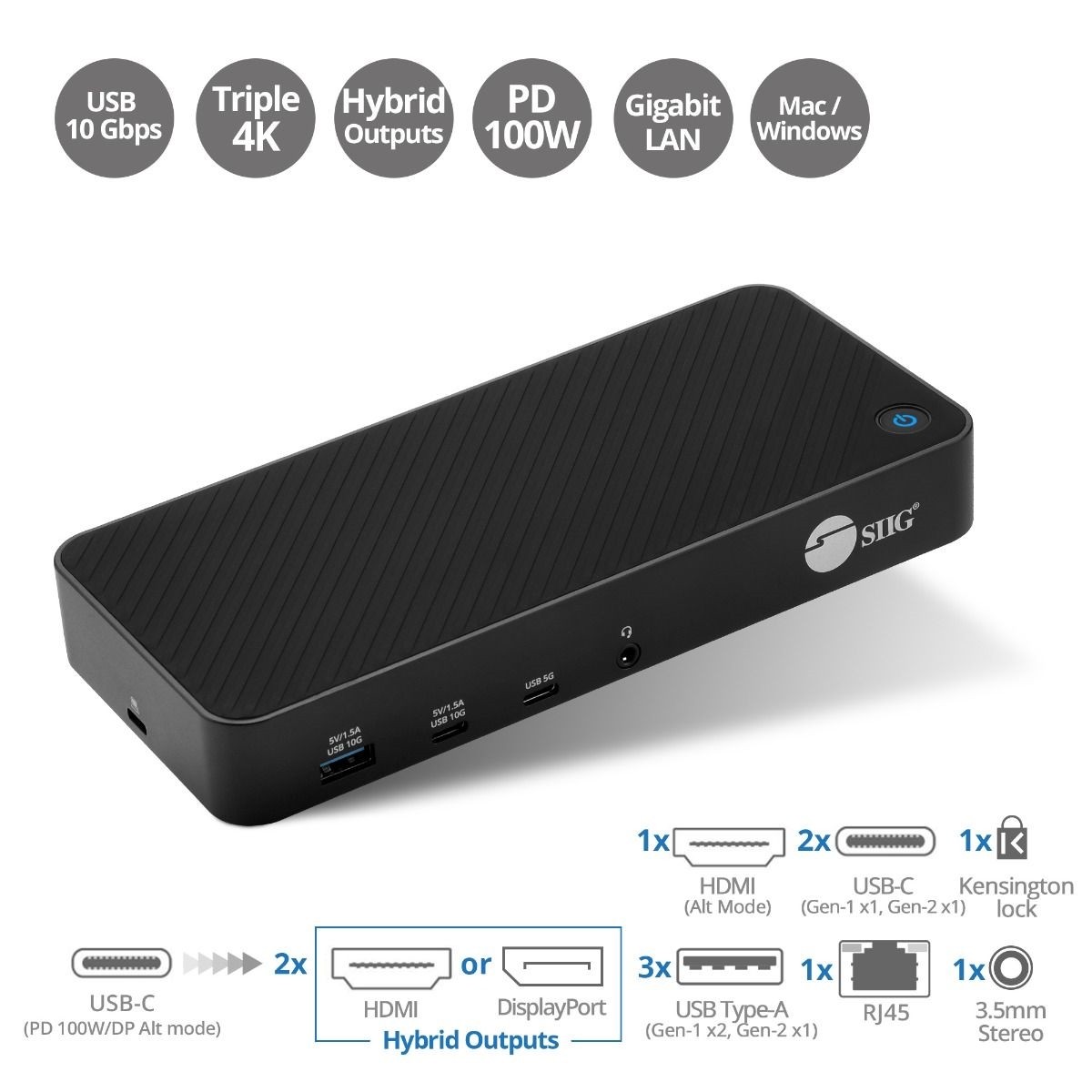 SIIG JU-DK0P11-S1 Triple Hybrid 4K Video Docking Station Power Delivery PD