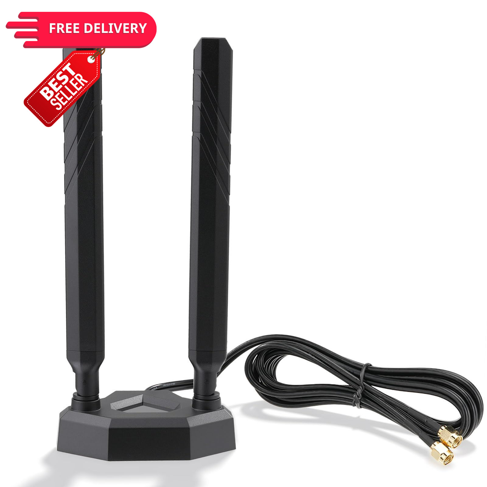 Eightwood WiFi 7 6E Antenna, Tri-Band 2.4GHz 5GHz 6GHz RP-SMA Black