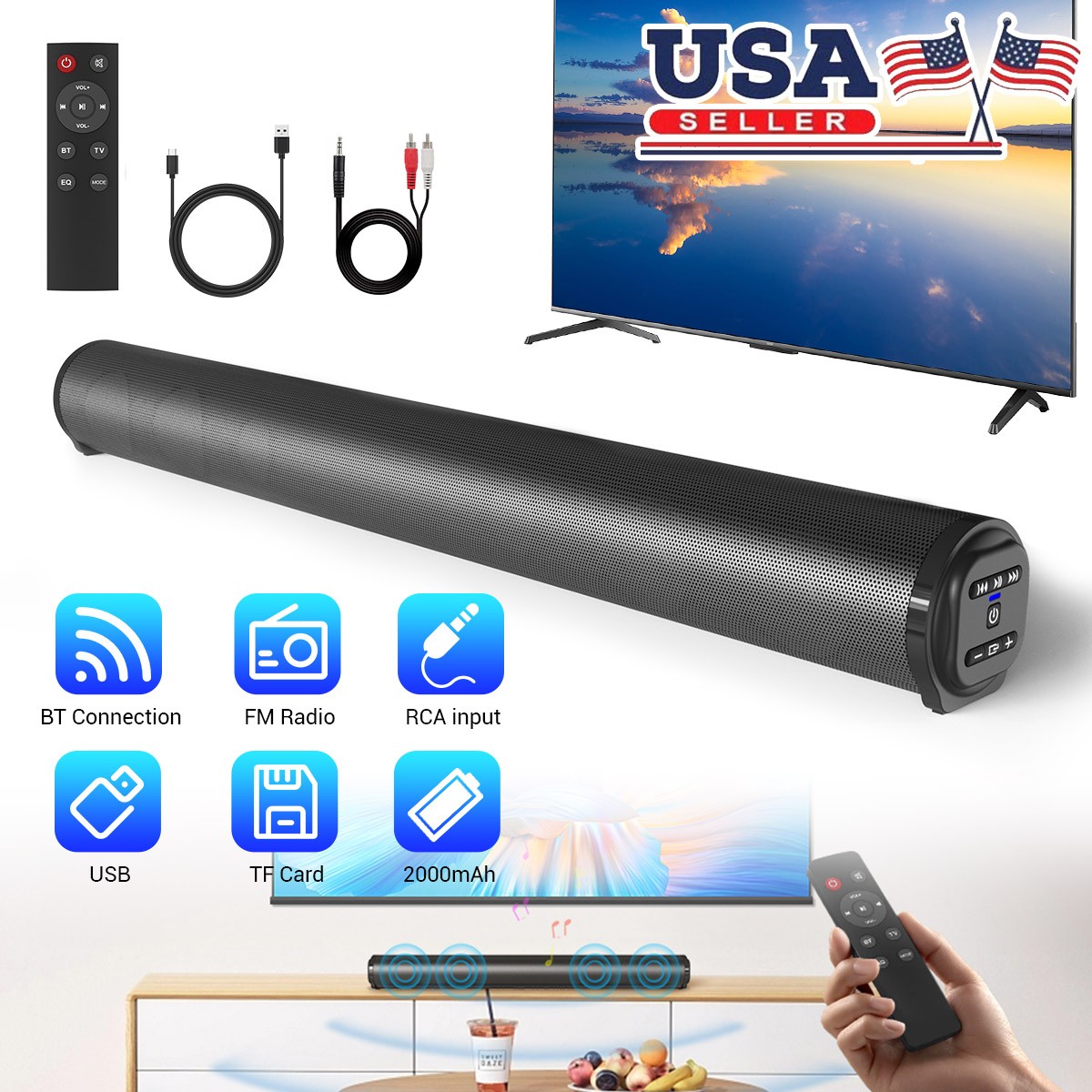 22 inch Powerful TV Sound Bar 4 Speakers Subwoofers For TV Home Theater w/Remote