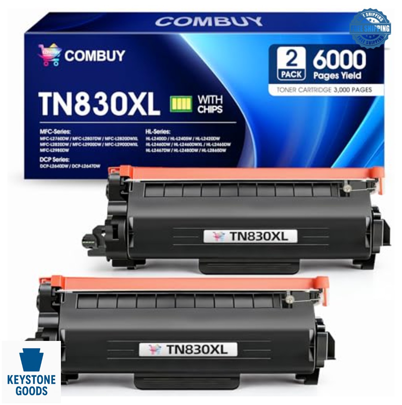 Toner Cartridge 2 Pack Black High Yield 6000 Pages New Chip for HL-L2460DW