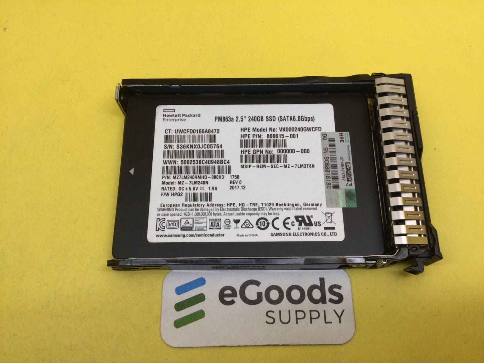 868814-B21 HPE 240GB 2.5in SATA 6Gps ENT SSD 868924-001 with Blank Tray