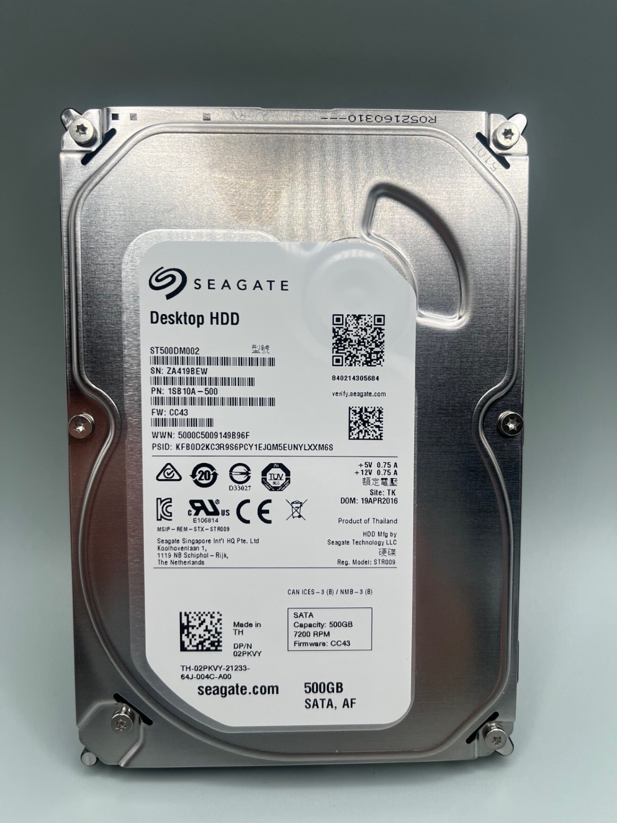 LOW HOURS Seagate HDD 500GB P/N: 1SB10A-500 3.5" SATA 7200RPM FW CC43 ST500DM002