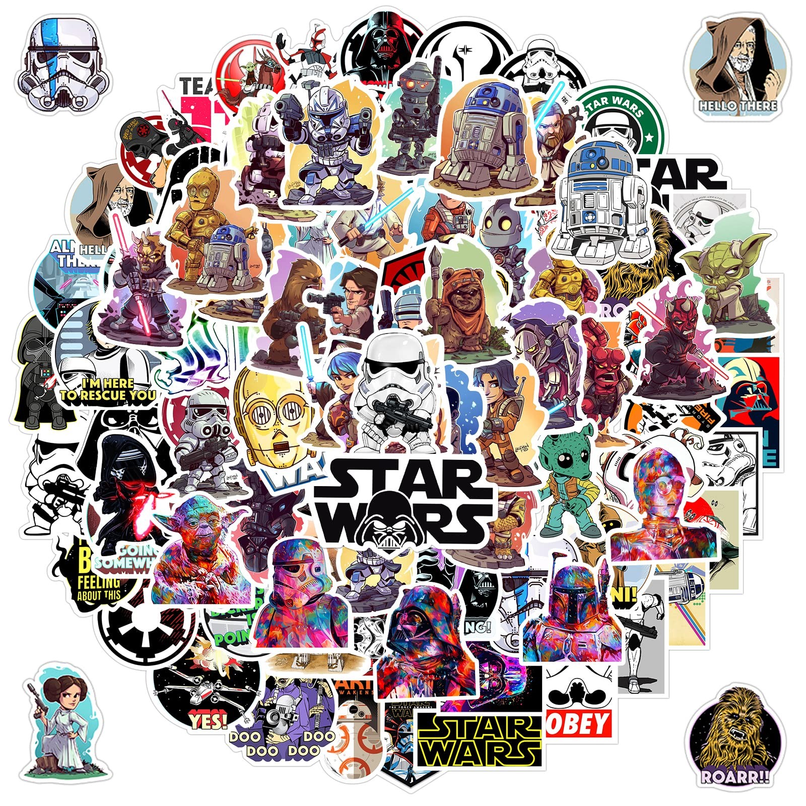 100pcs Star Wars Stickers for Kids Water Bottle, Cool Movie Vinyl Green