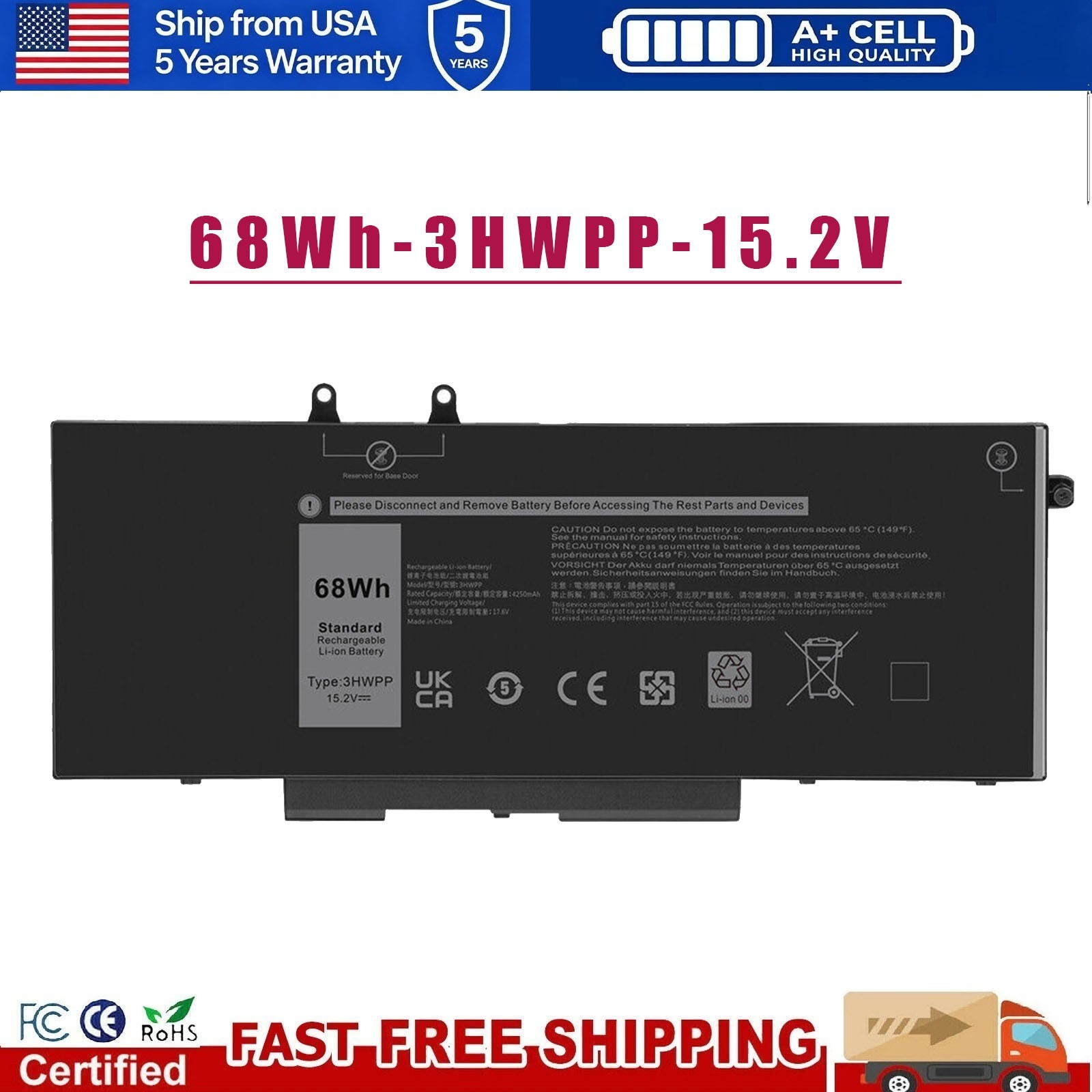 3HWPP Battery For Dell Latitude 5401 Precision 3541 Inspiron 17 7500 15.2V  68Wh