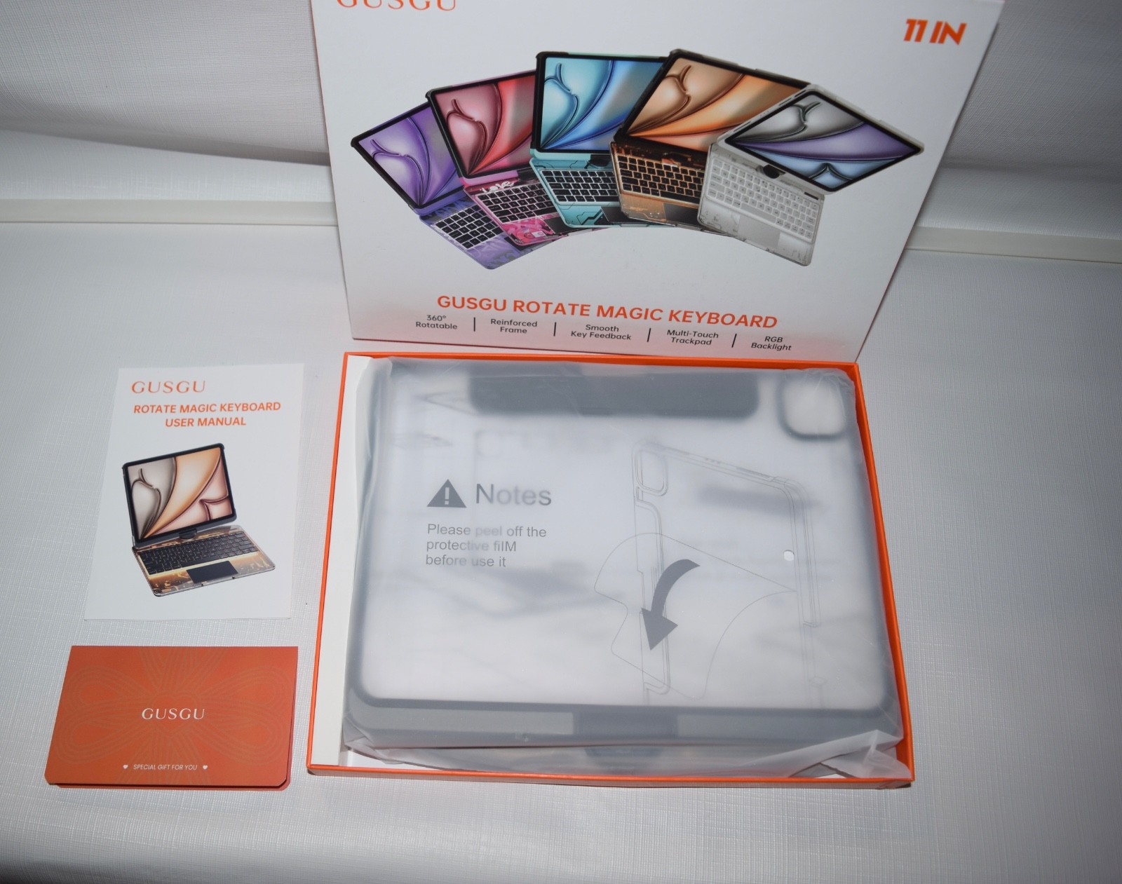 GUSGU Rotate Magic Keyboard Cyberpunk Clear for 11” iPad Opened Box New