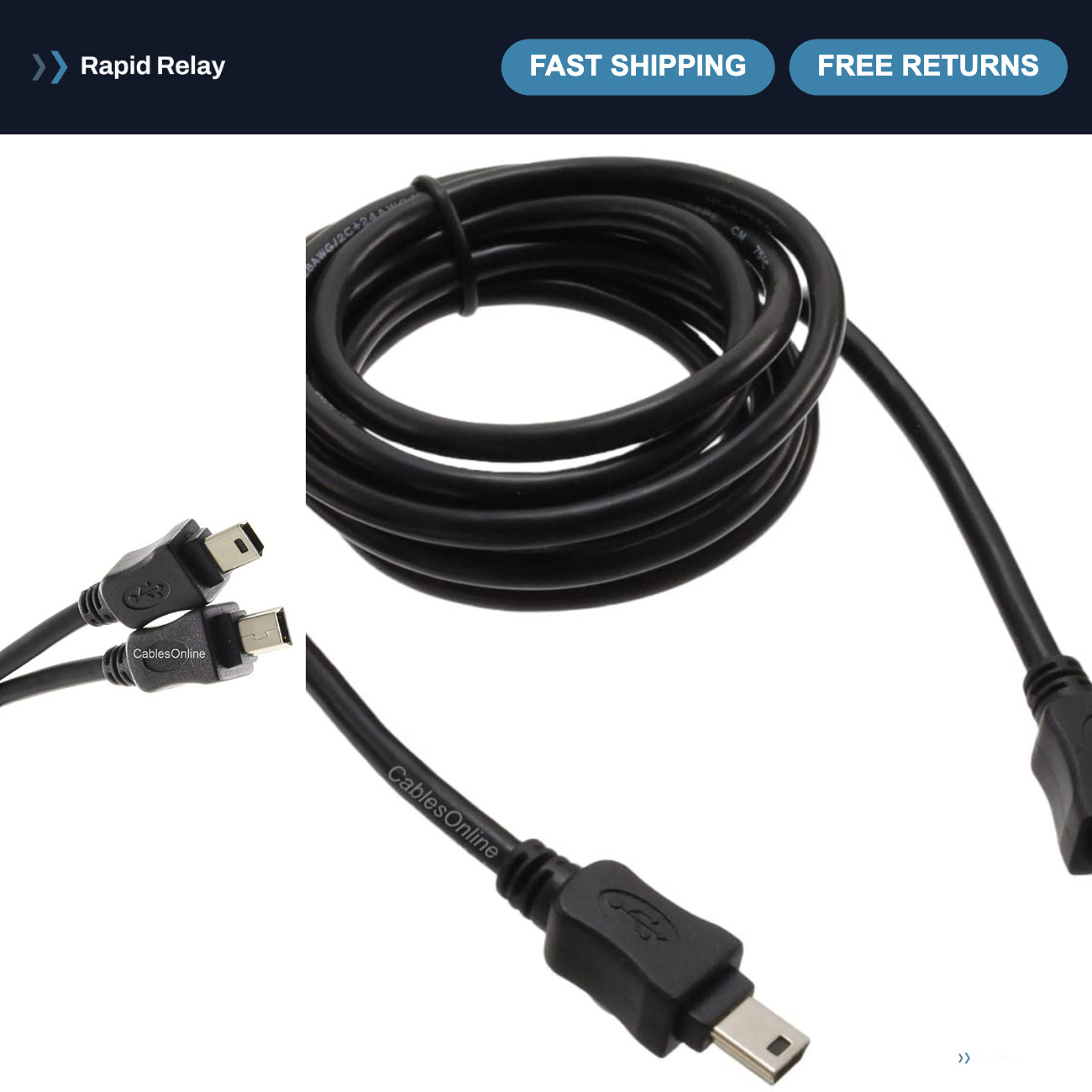 6ft USB 2.0 Mini-B 5-Pin Male to Male Cable - High-Speed Data Transfer, Durable