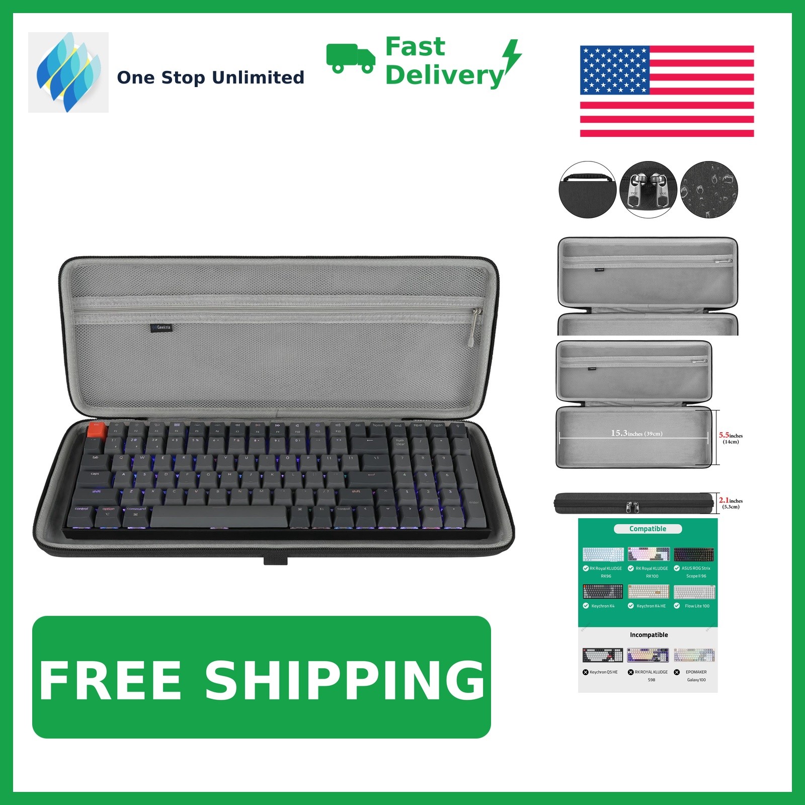 Geekria 96% Mechanical Keyboard Hard Shell Travel Case, Dark Gray