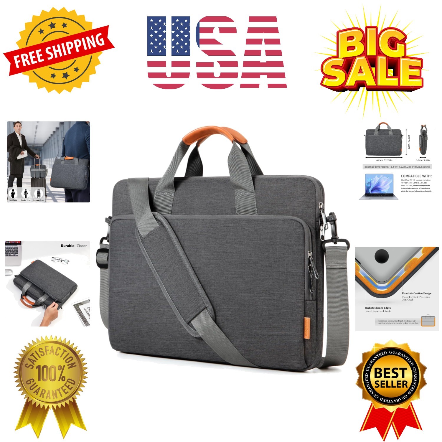 17 17.3 18 inch Laptop Computer PC Shoulder Bag Carrying Case, Water-Repellen...