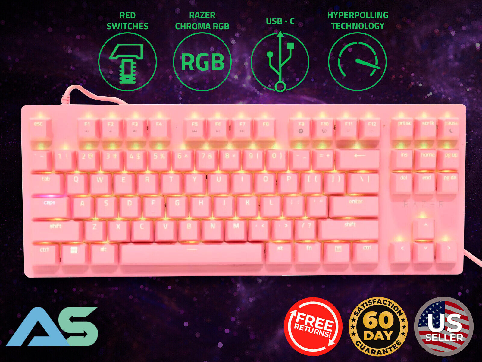 Razer Huntsman V2 Tenkeyless Quartz RGB Gaming Keyboard Linear Optical Switch