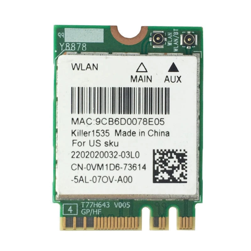 New Dell OEM VM1D6 Killer 1535 Atheros QCNFA364A 802.11ac Bluetooth NGFF