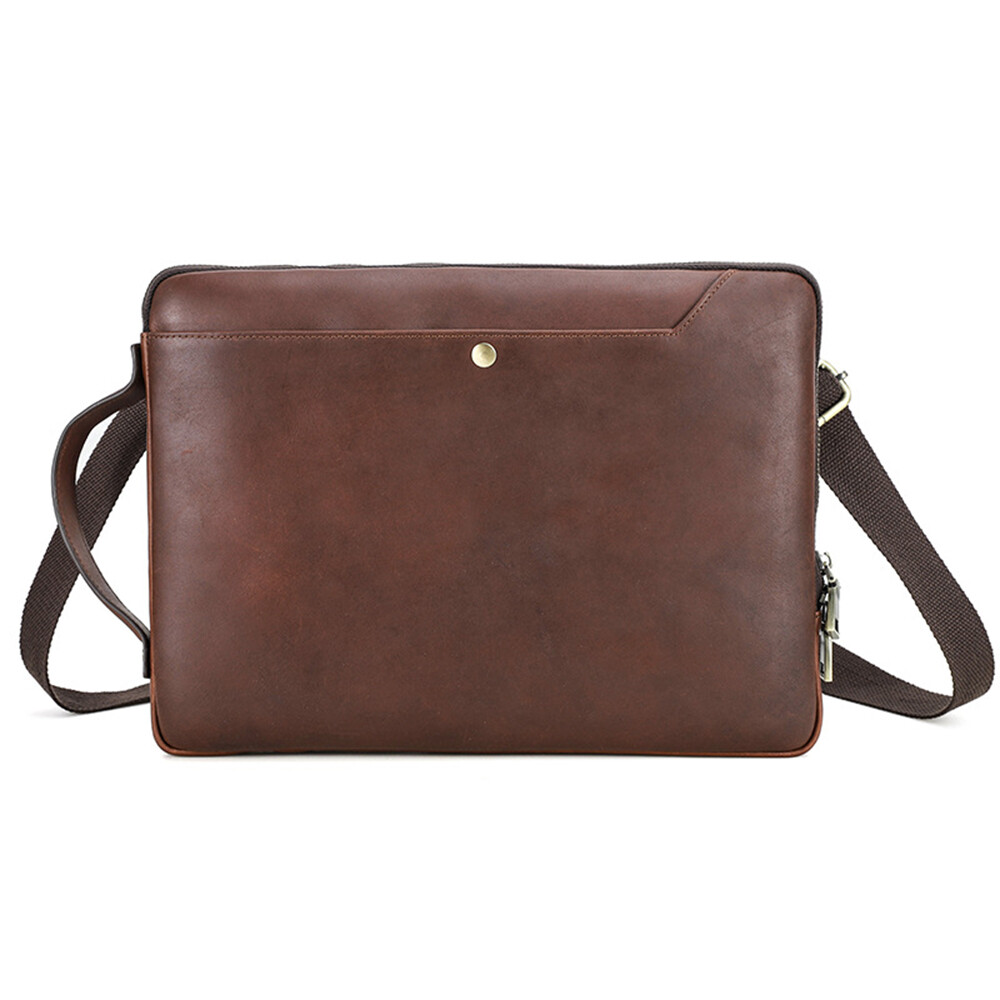 Genuine Leather Laptop Shoulder Bag For MacBook Pro 14 Air 13 Notebook Briefcase