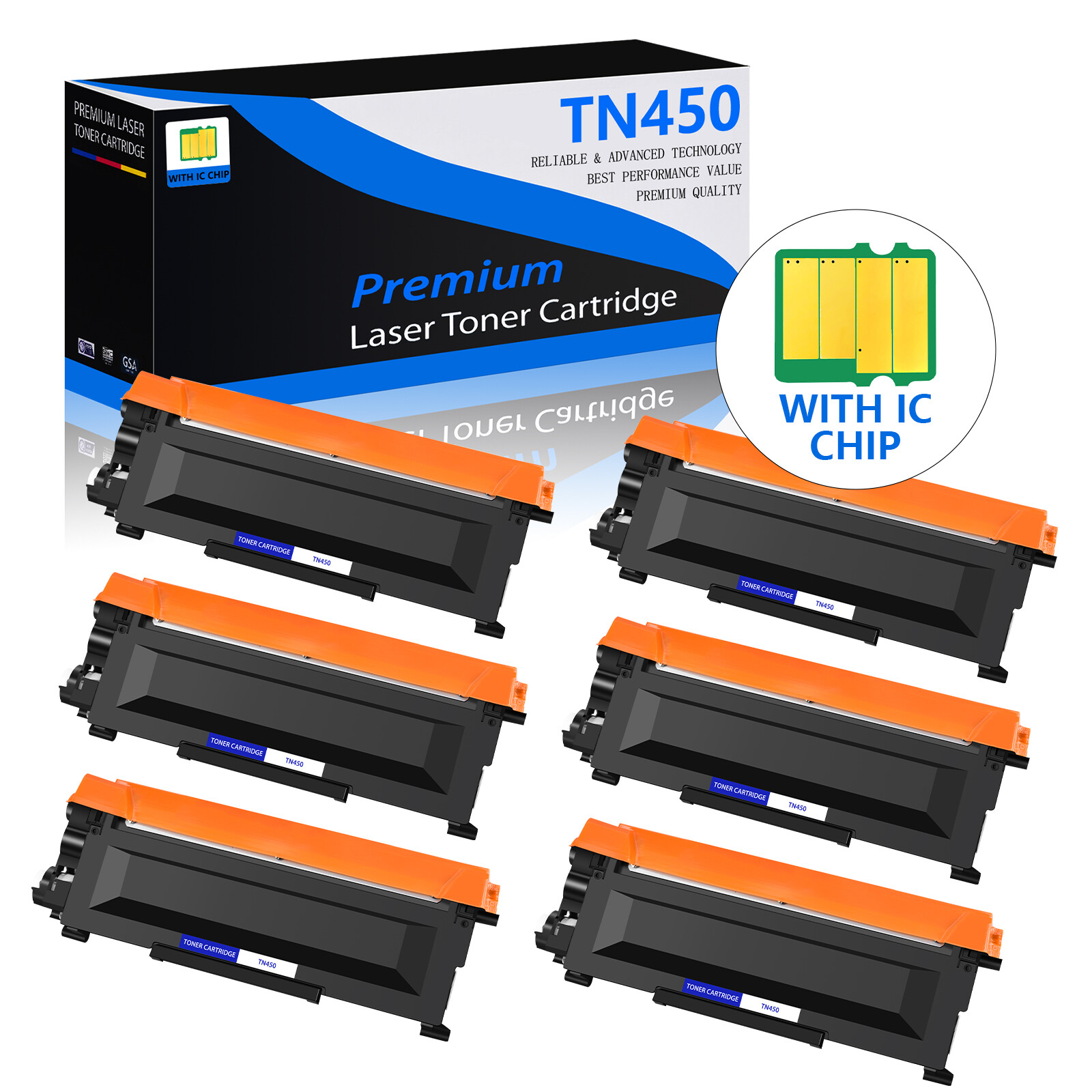 6x TN450 Toner Cartridge TN450 Black For Brother Intellifax 2840 2940 MFC-7365DN