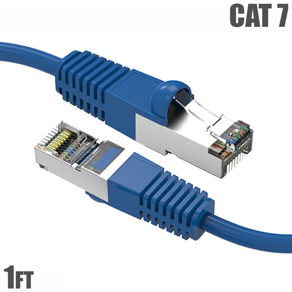 1-15FT Cat7 RJ45 Network LAN Ethernet SSTP Shield Patch Cable Copper 600MHz Blue
