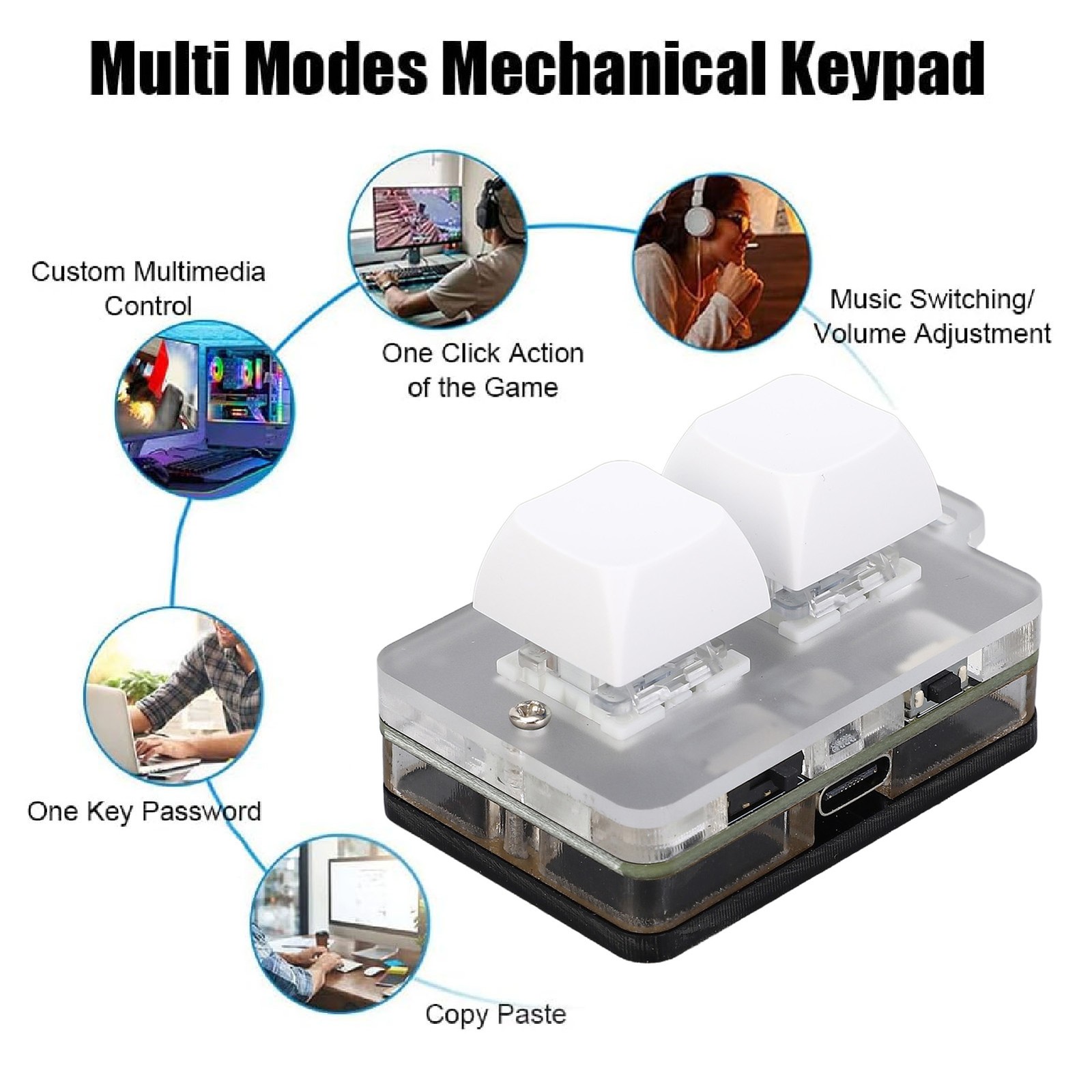 2 Key Keyboard USB C Wired Bluetooth Connection Blue Switch Programmable Ma WRCB