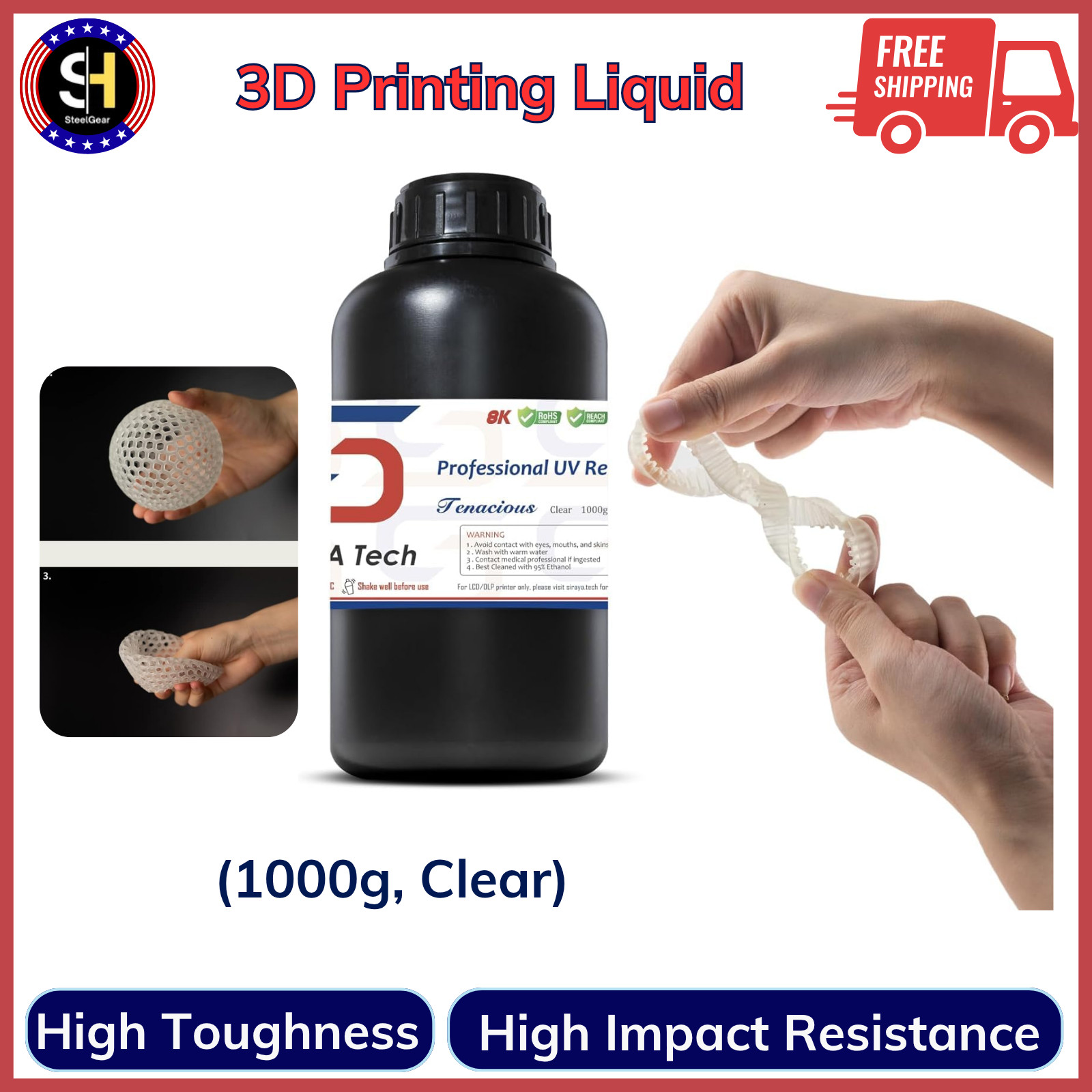 Siraya Tech Tenacious 3D Printer Flexible 405nm UV-Curing Resin (1000g, Clear)