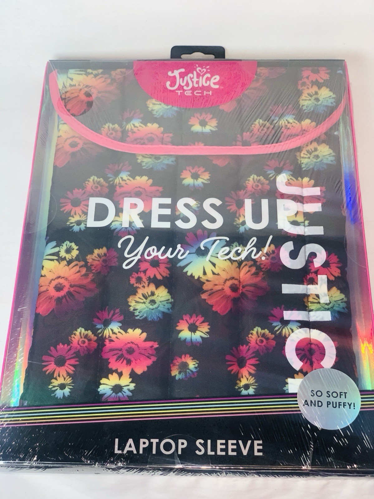 Rainbow Floral Puffy Laptop Sleeve Case - Fits Up To 13" Justice Tech NEW