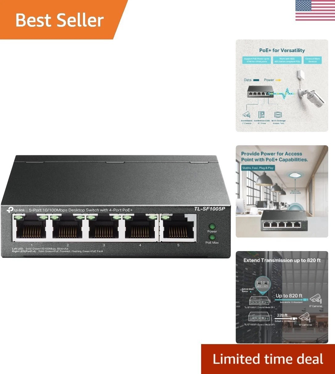 Compact 5-Port Ethernet Switch with 4 PoE+ | Quality Power & Data Transmission