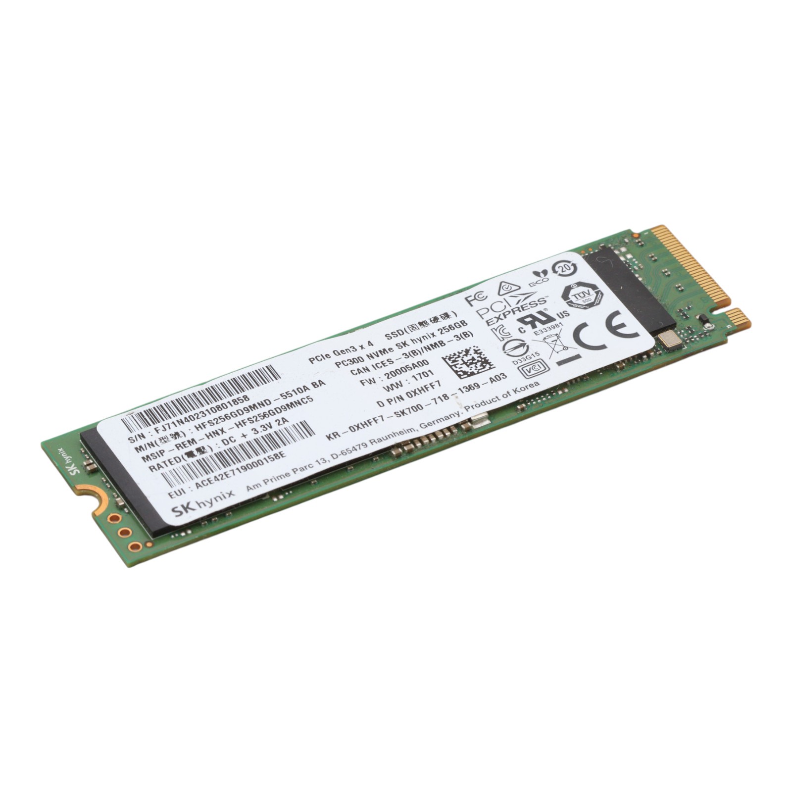 256GB PCIe 3.0 x4 NVMe M.2 2280 SSD HFS256GD9MND-5510A 0XHFF7 BC501 Dell