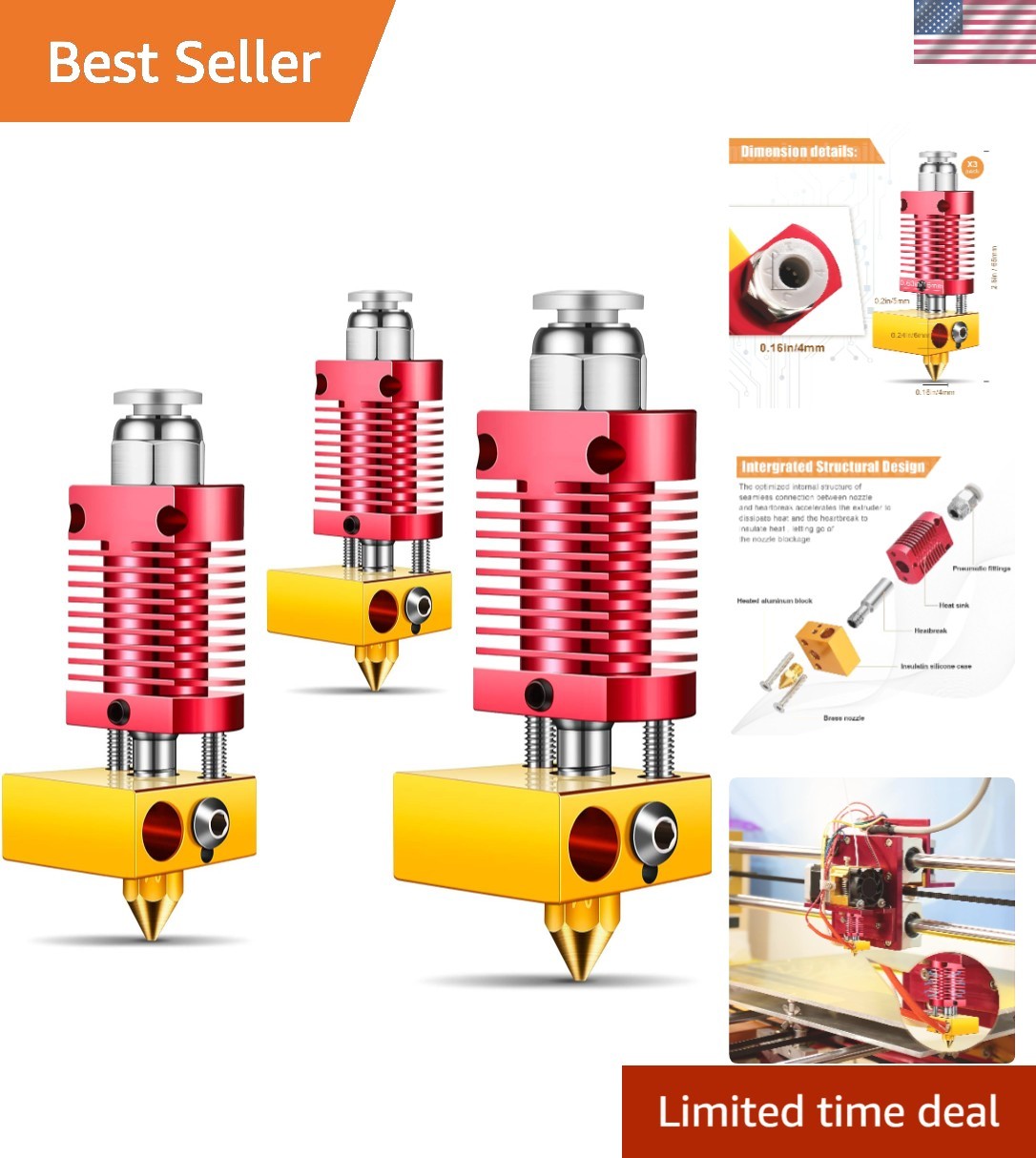 3 Pcs Metal Hotend 3D Printer Kit